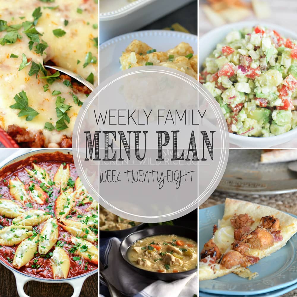 Weekly Family Meal Plan - Includes four weeknight meals, a soup, a breakfast, a dessert, and a snack idea!!