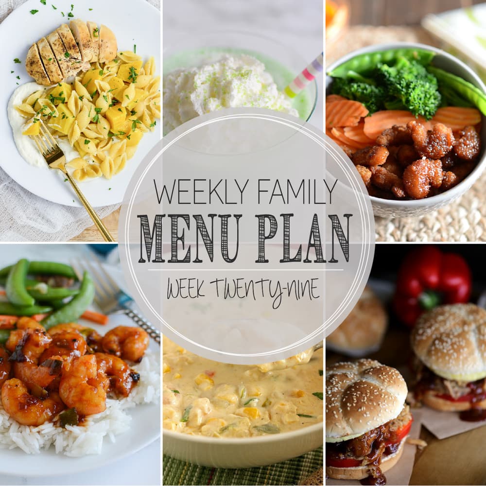 Weekly Family Meal Plan - Includes four weeknight meals, a soup, a breakfast, a dessert, and a snack idea!!