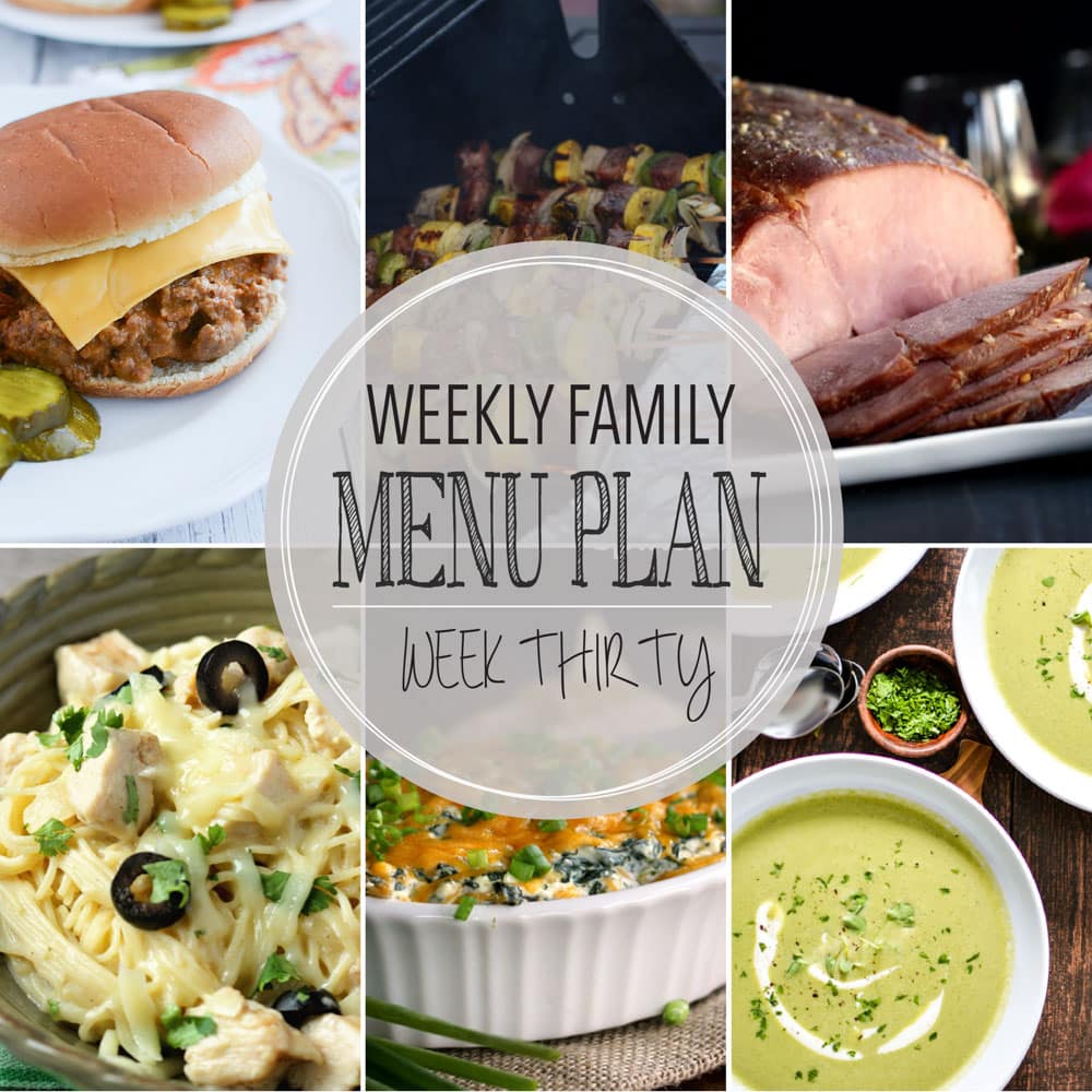 Weekly Family Meal Plan - Includes four weeknight meals, a soup, a breakfast, a dessert, and a snack idea!!