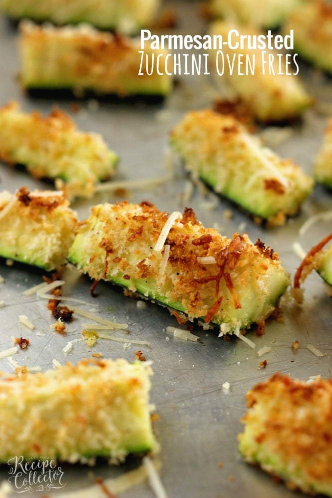 Parmesan Crusted Zucchini Oven Fries - Sliced zucchini coated with panko breadcrumbs and shredded Parmesan roasted in the oven. It makes a perfect healthy side dish.