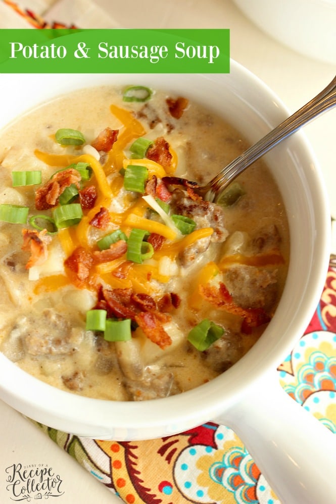 Potato & Sausage Soup - A hearty soup filled with breakfast sausage and frozen hash brown potatoes making it a quick and easy soup recipe idea!