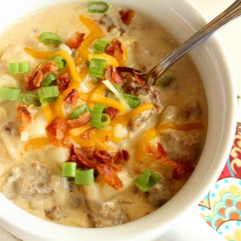 Potato & Sausage Soup - A hearty soup filled with breakfast sausage and frozen hash brown potatoes making it a quick and easy soup recipe idea!