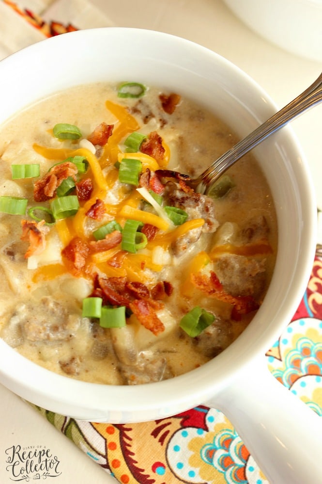 Potato & Sausage Soup - A hearty soup filled with breakfast sausage and frozen hash brown potatoes making it a quick and easy soup recipe idea!