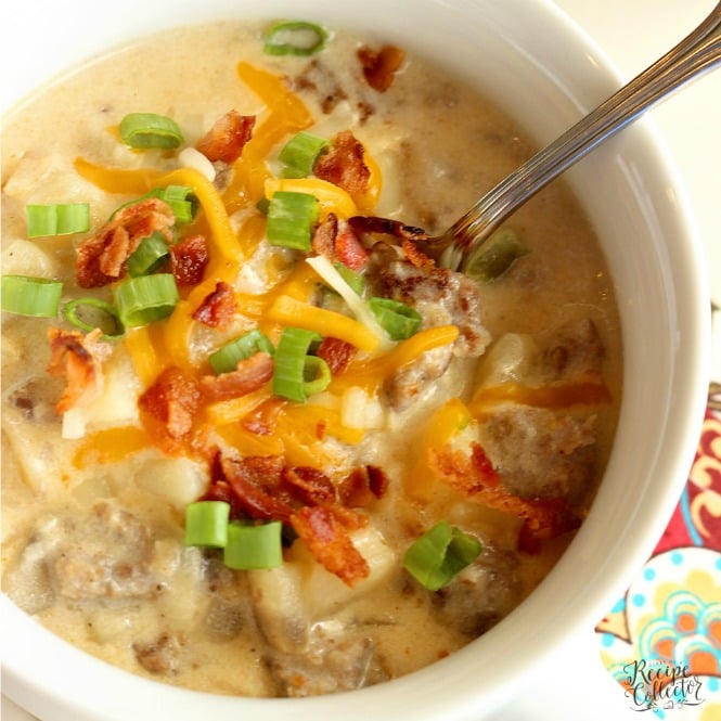 Potato & Sausage Soup - A hearty soup filled with breakfast sausage and frozen hash brown potatoes making it a quick and easy soup recipe idea!