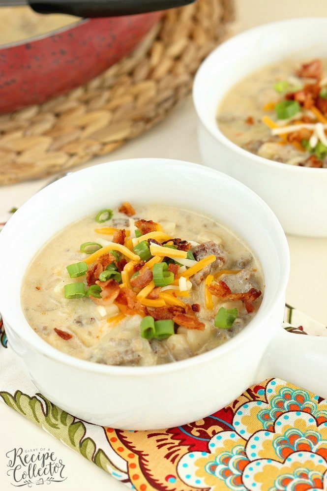 Potato & Sausage Soup - A hearty soup filled with breakfast sausage and frozen hash brown potatoes making it a quick and easy soup recipe idea!