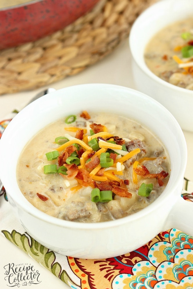 Potato & Sausage Soup - A hearty soup filled with breakfast sausage and frozen hash brown potatoes making it a quick and easy soup recipe idea!