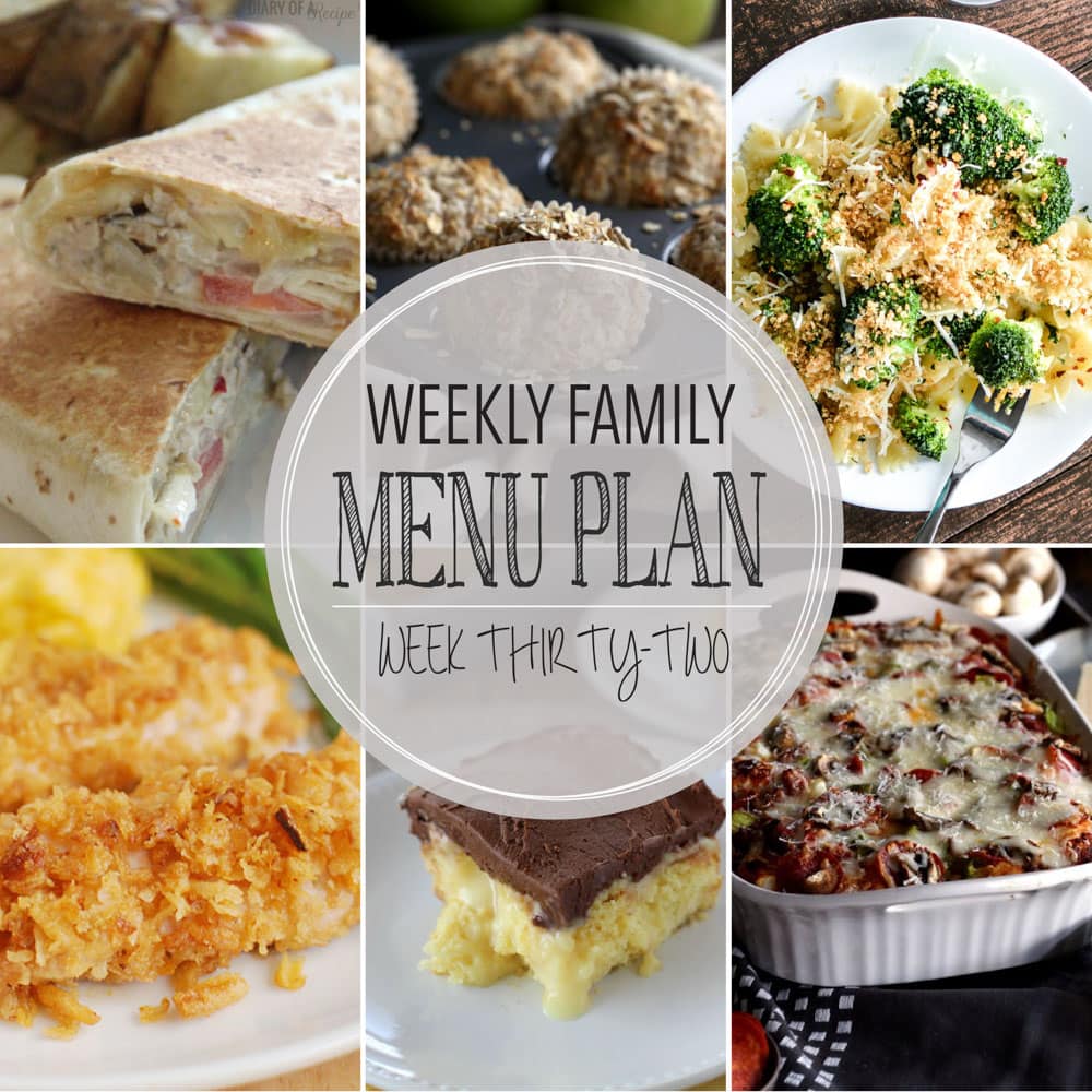 Weekly Family Meal Plan - Includes four weeknight meals, a soup, a breakfast, a dessert, and a snack idea!!