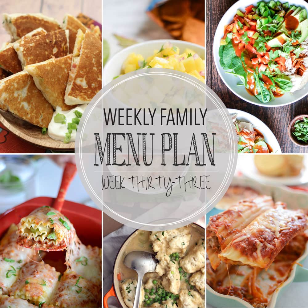 Weekly Family Meal Plan - Includes four weeknight meals, a soup, a breakfast, a dessert, and a snack idea!!