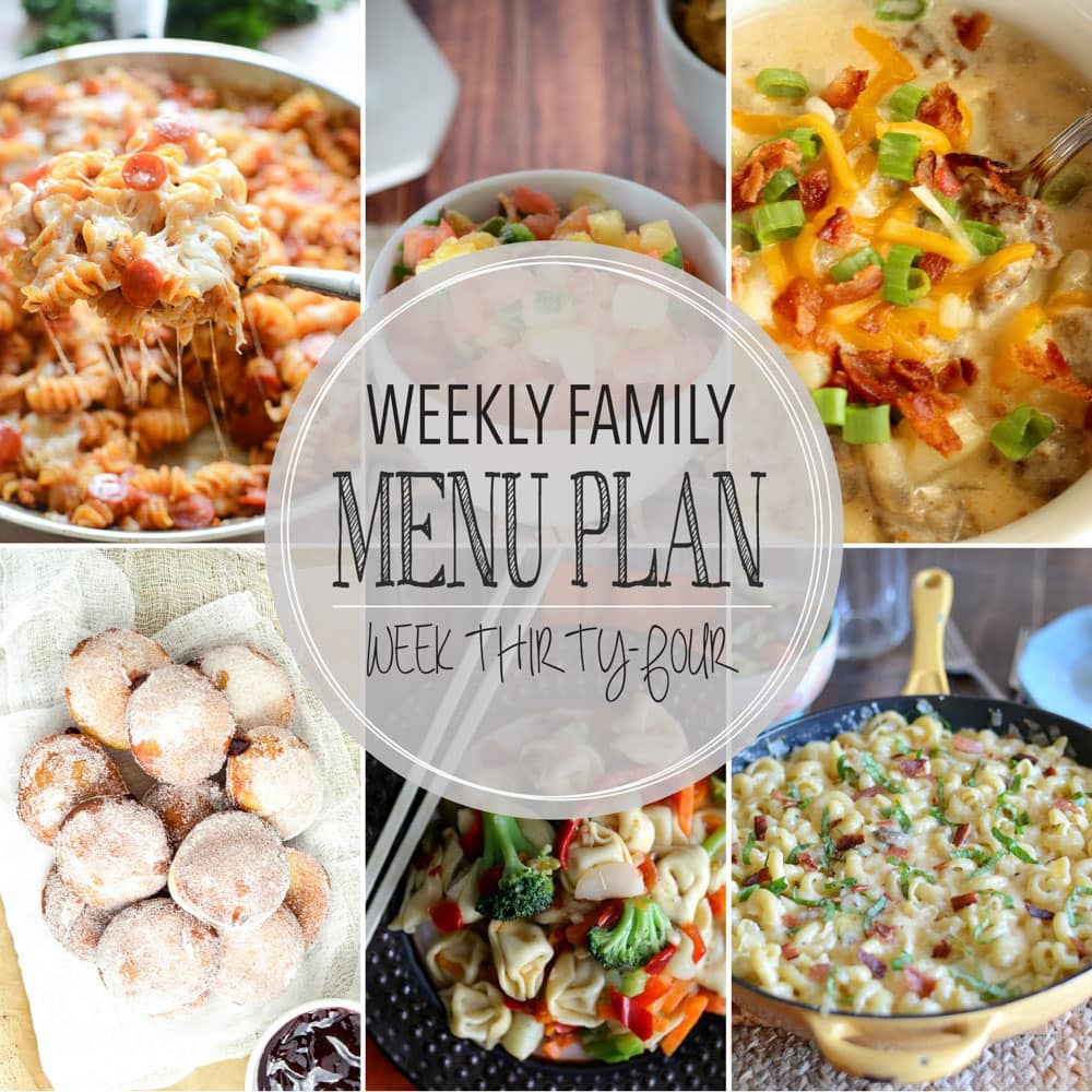 Weekly Family Meal Plan - Includes four weeknight meals, a soup, a breakfast, a dessert, and a snack idea!!