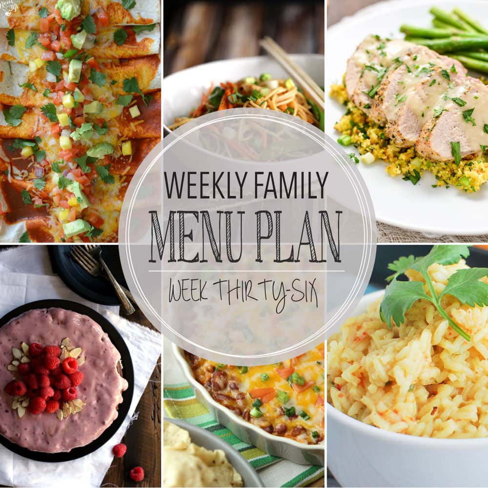 Weekly Family Meal Plan - Includes four weeknight meals, a side dish, a breakfast, a dessert, and a snack idea!!