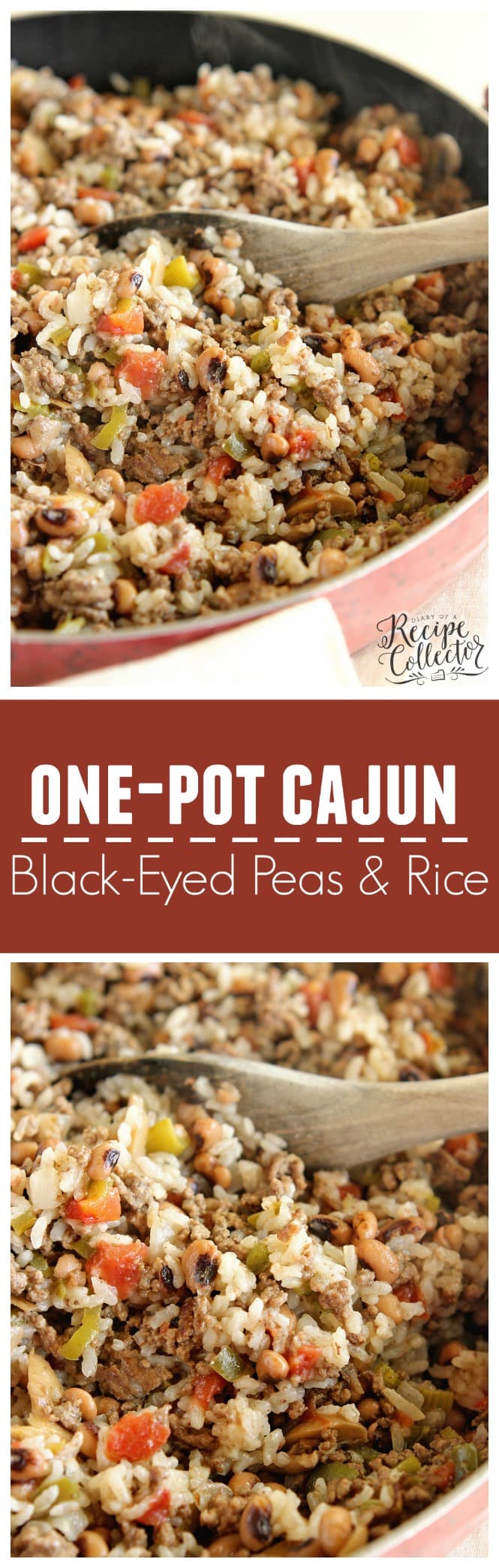 One-Pot Cajun Black-Eyed Peas & Rice - A delicious easy one pot super packed full of Cajun flavor and filled with ground beef, black-eyed peas, diced tomatoes, and rice.