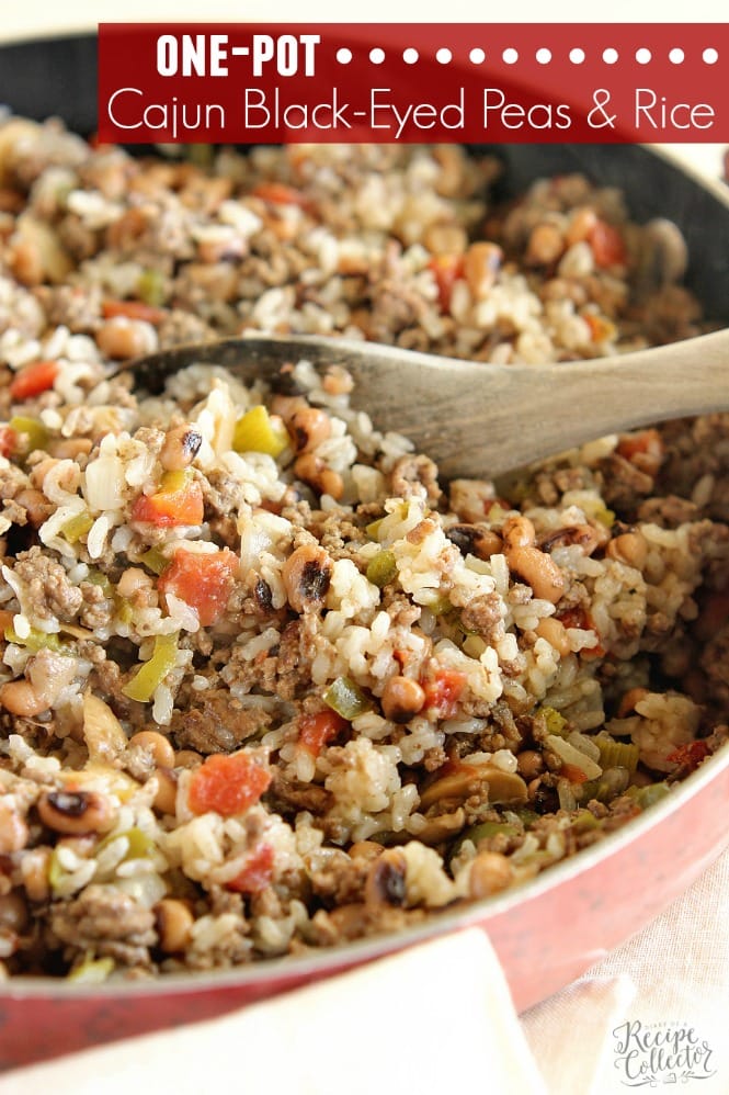 One-Pot Cajun Black-Eyed Peas & Rice - A delicious easy one pot super packed full of Cajun flavor and filled with ground beef, black-eyed peas, diced tomatoes, and rice.