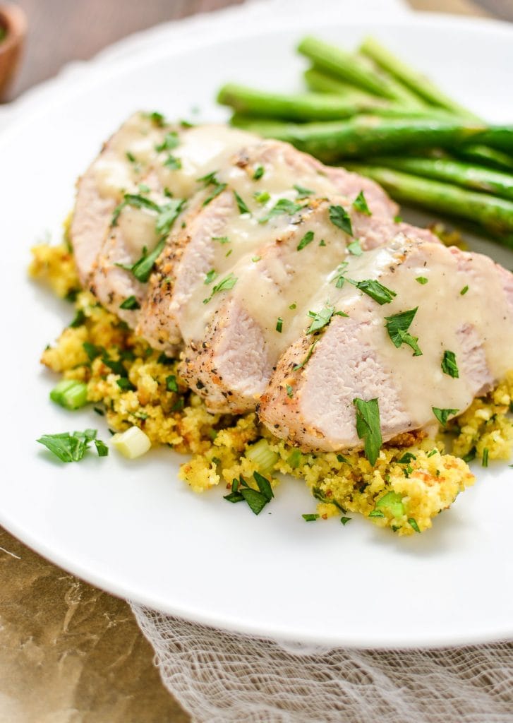 Weekly Family Meal Plan - Roasted Lemon Pork Tenderloin with Cornbread Stuffing