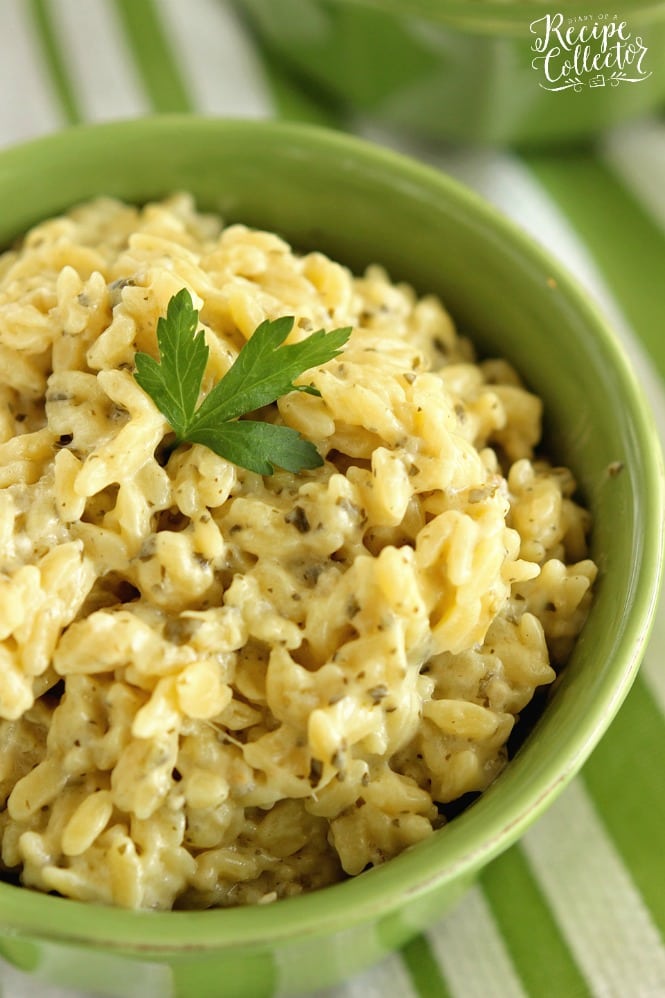 Basil Pesto Orzo - A quick and easy side dish made with only 4 ingredients! Plus it can be made gluten free too!