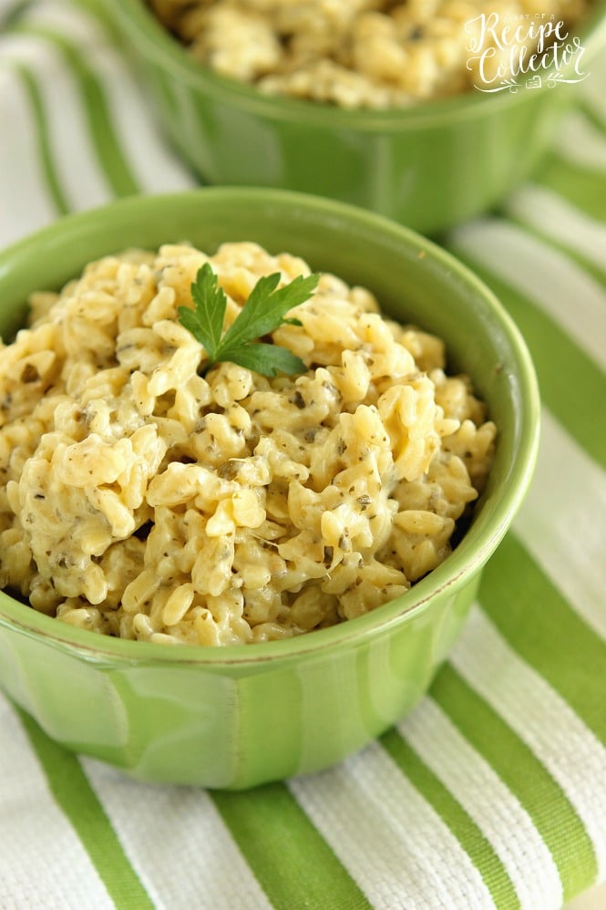 Basil Pesto Orzo - A quick and easy side dish made with only 4 ingredients! Plus it can be made gluten free too!