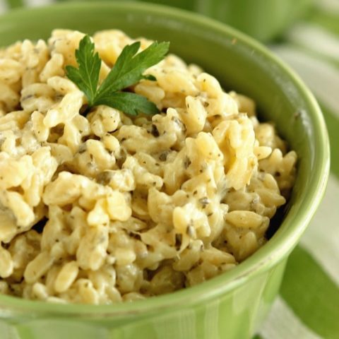 Basil Pesto Orzo - A quick and easy side dish made with only 4 ingredients! Plus it can be made gluten free too!
