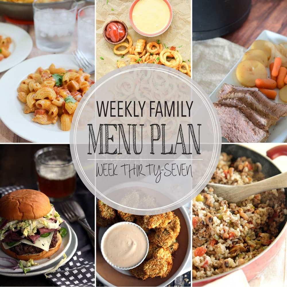 Weekly Family Meal Plan - Includes four weeknight meals, a side dish, a breakfast, a dessert, and a snack idea!!