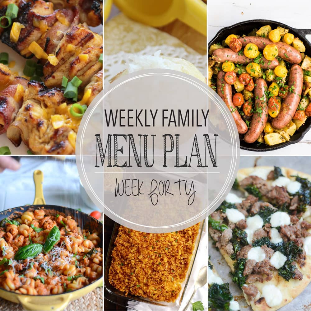 Weekly Family Meal Plan - Includes four weeknight meals, a side dish, a breakfast, a dessert, and a snack idea!!