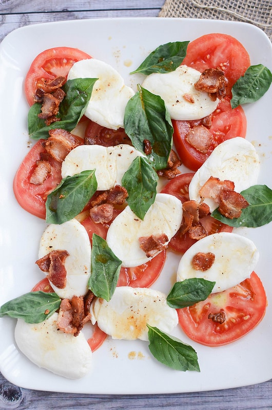 Weekly Family Meal Plan - Caprese Salad with Warm Bacon Dressing