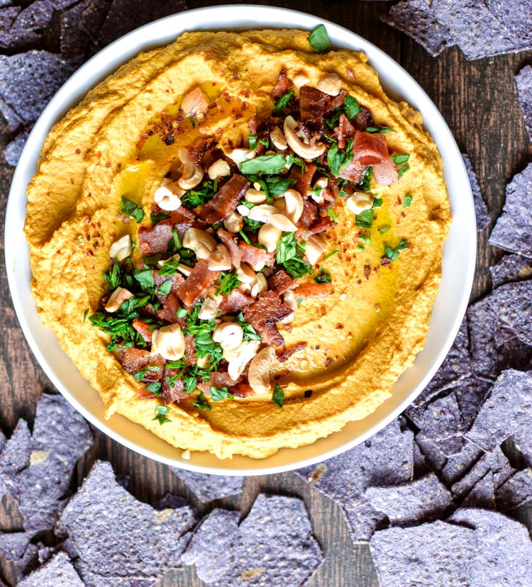 Weekly Family Meal Plan - Carrot Hummus with Bacon and Cashews