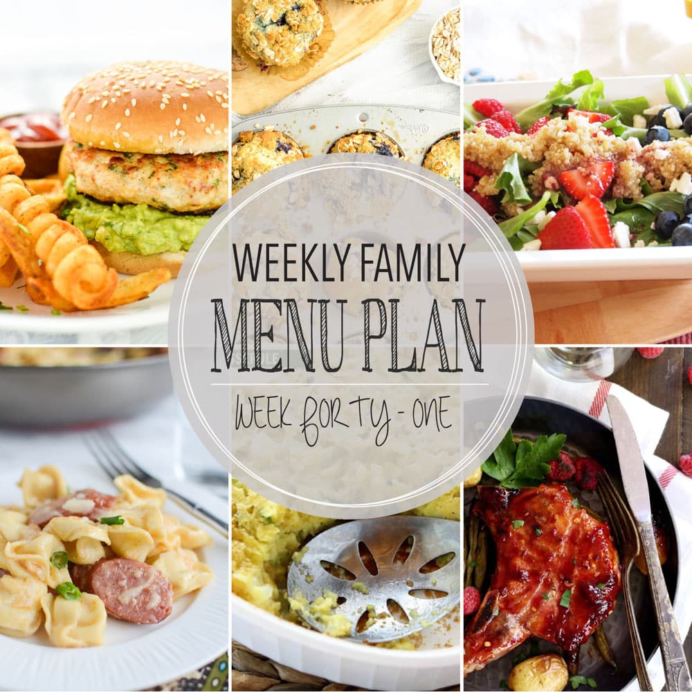 Weekly Family Meal Plan - Includes four weeknight meals, a side dish, a breakfast, a dessert, and a snack idea!!