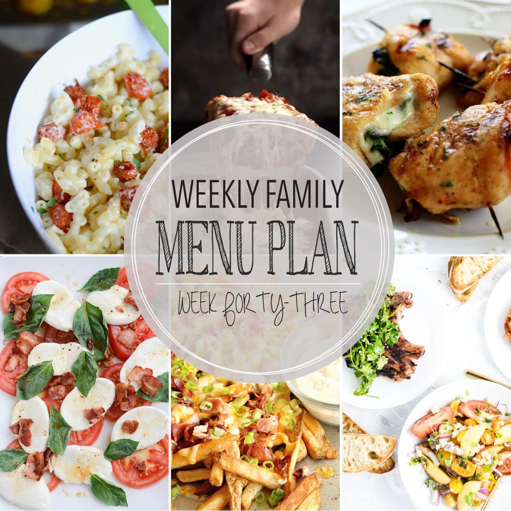 Weekly Family Meal Plan - Includes four weeknight meals, a side dish, a breakfast, a dessert, and a snack idea!!