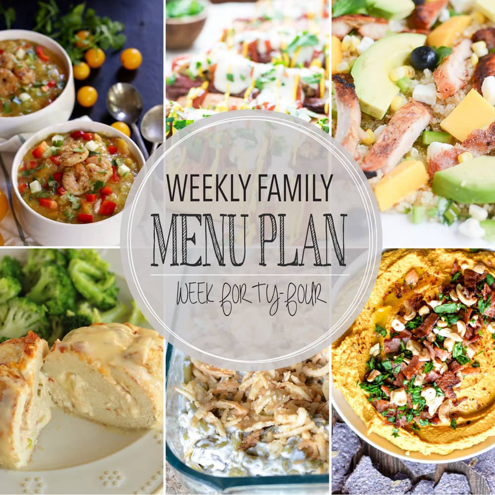 Weekly Family Meal Plan - Includes four weeknight meals, a side dish, a breakfast, a dessert, and a snack idea!!