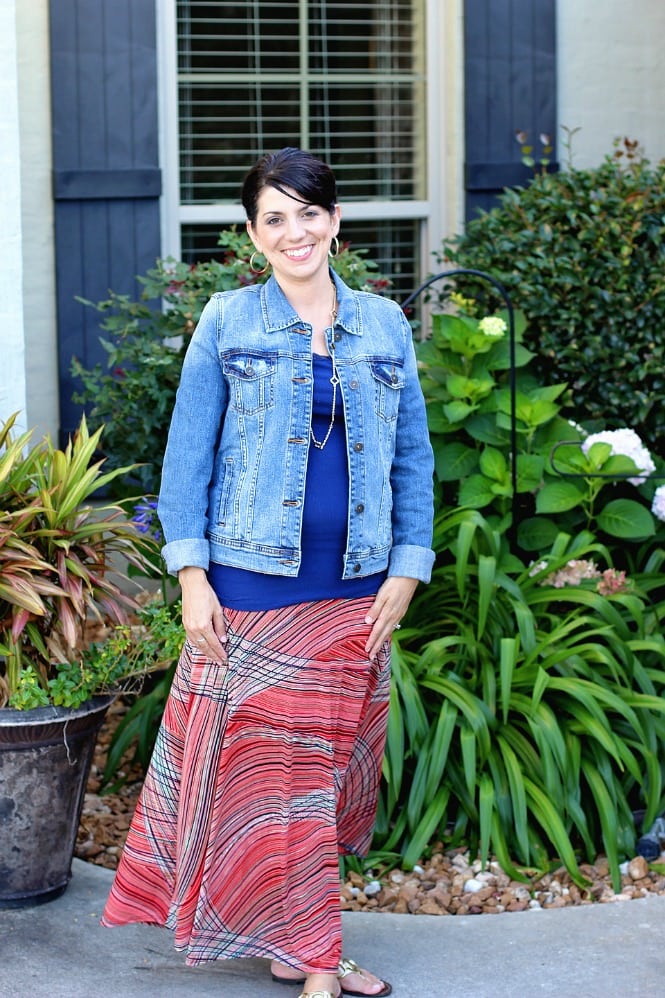 Stitch Fix Styles - Renee C Kira Printed Maxi Skirt with Just USA Morrie Boyfriend Denim Jacket