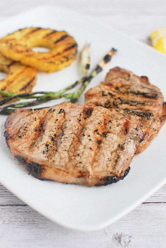 Weekly Family Meal Plan - Grilled Ginger Sesame Pork Chops with Pineapple and Scallions