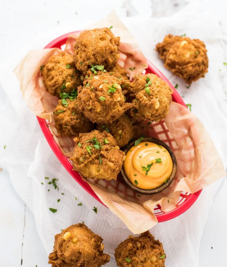 Weekly Family Meal Plan - Corn Fritters with Sriracha Mayo