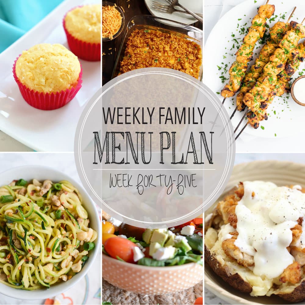 Weekly Family Meal Plan - Includes four weeknight meals, a side dish, a breakfast, a dessert, and a snack idea!!