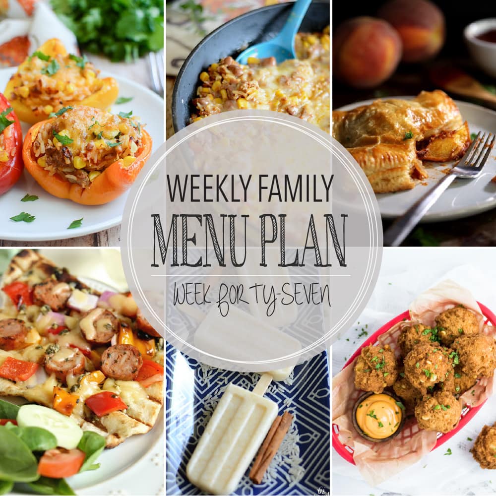 Weekly Family Meal Plan - Includes four weeknight meals, a side dish, a breakfast, a dessert, and a snack idea!!