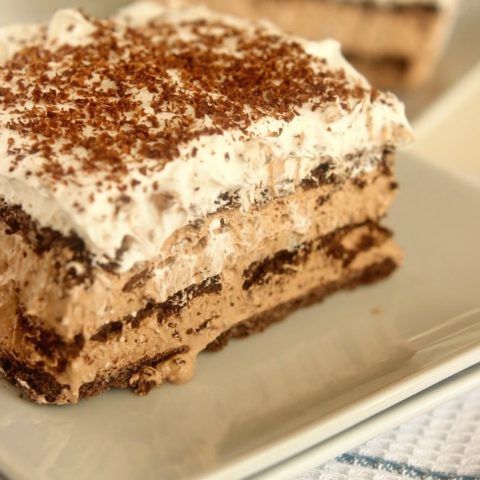 This No-Bake Nutella Eclair Cake is a quick and easy make-ahead dessert idea! Plus it's made with only 4 ingredients!