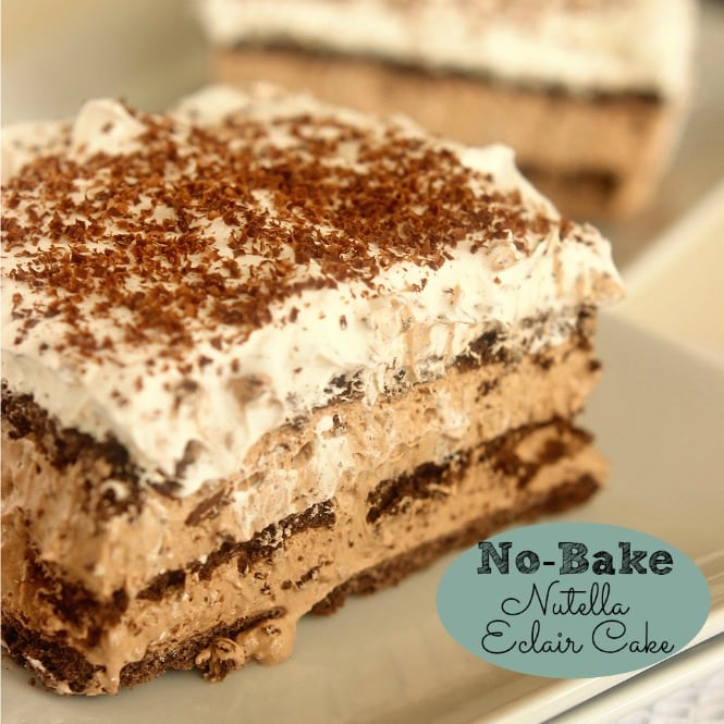 This No-Bake Nutella Eclair Cake is a quick and easy make-ahead dessert idea! Plus it's made with only 4 ingredients!