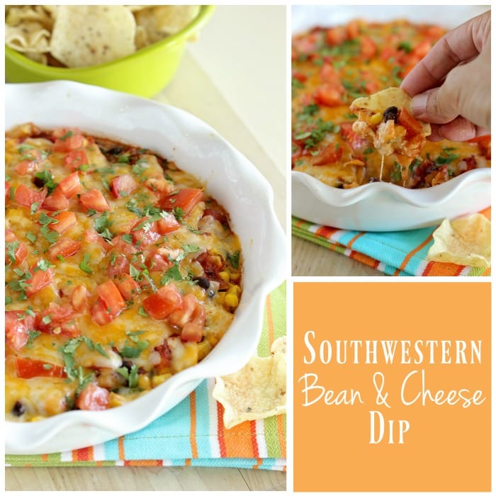 Southwestern Bean & Cheese Dip - A quick oven-baked dip made with layers of cream cheese, salsa, black beans, corn, melted cheese, tomatoes, and cilantro!