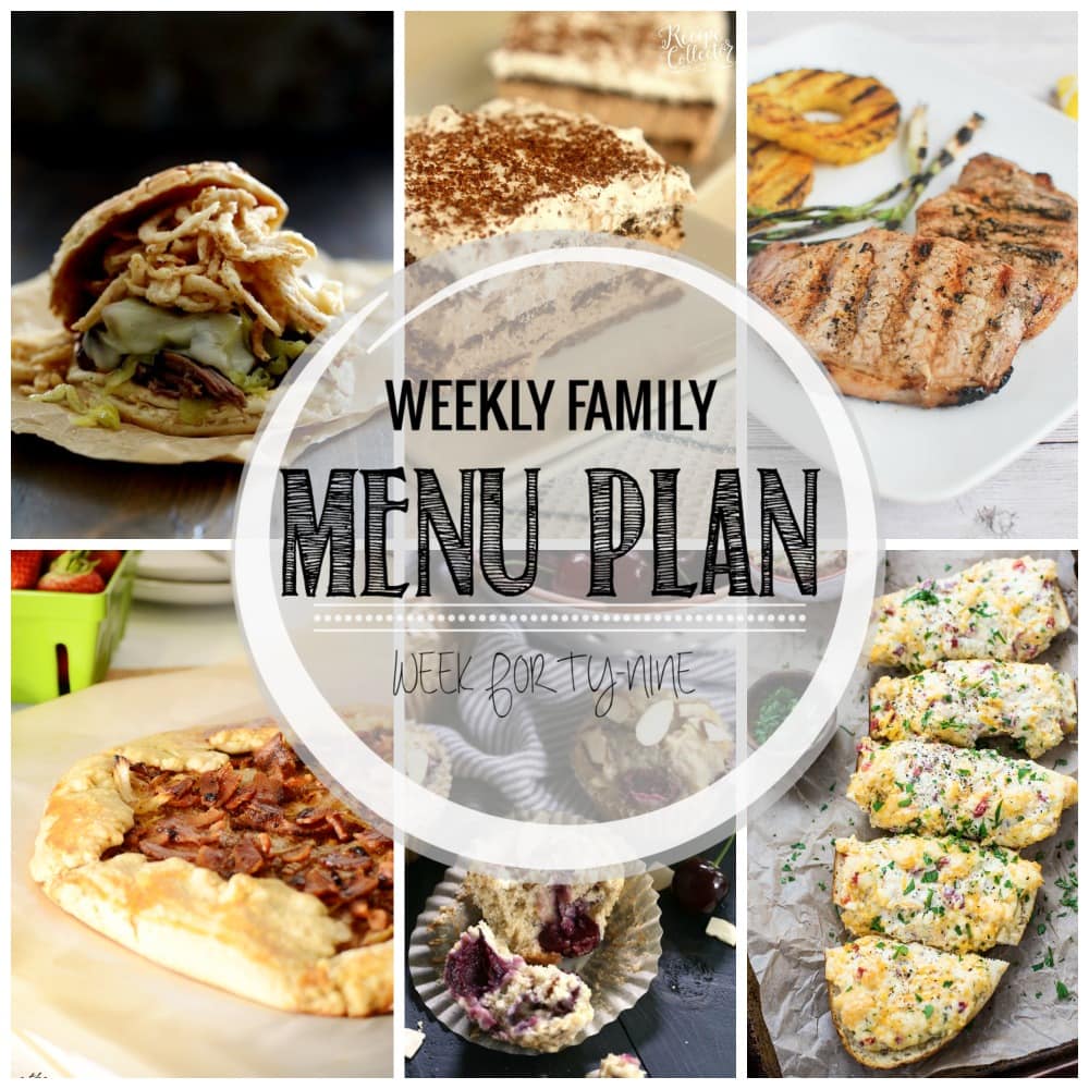 Weekly Family Meal Plan - Includes four weeknight meals, a side dish, a breakfast, a dessert, and a snack idea!!