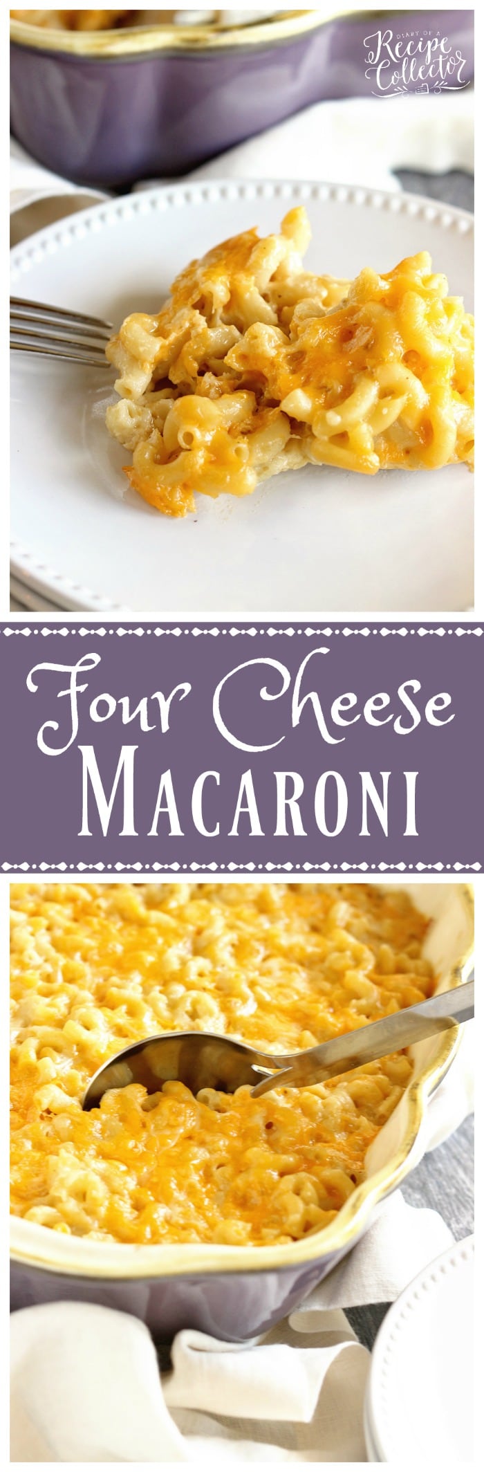 Four Cheese Macaroni - A delicious recipe for homemade macaroni filled with cheddar, muenster, pepperjack, and parmesan cheese!