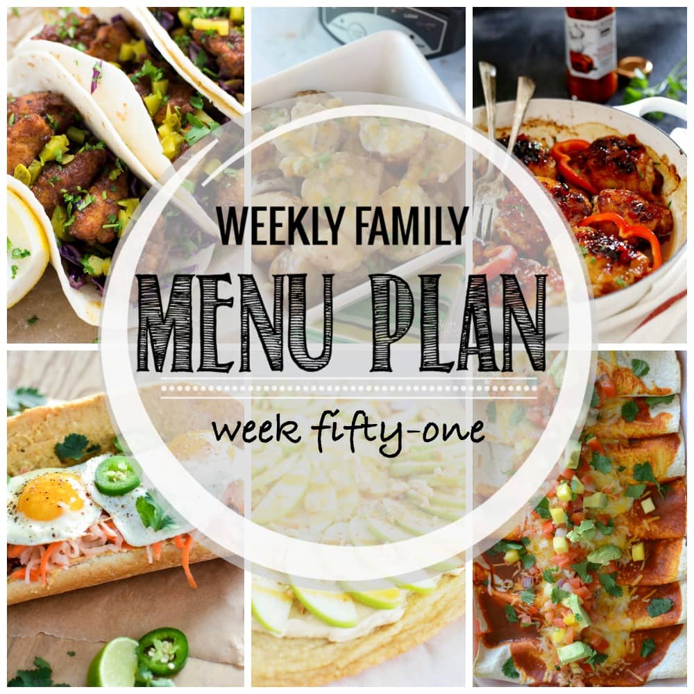 Weekly Family Meal Plan - Includes four weeknight meals, a side dish, a breakfast, a dessert, and a snack idea!!