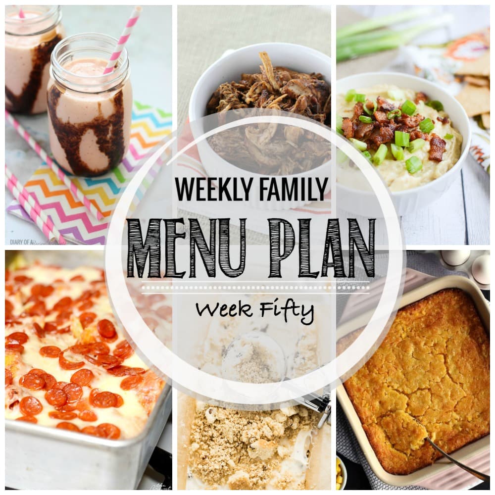 Weekly Family Meal Plan - Includes four weeknight meals, a side dish, a breakfast, a dessert, and a snack idea!!