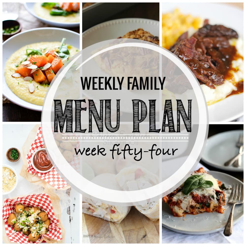 Weekly Family Meal Plan - Includes four weeknight meals, a side dish, a breakfast, a dessert, and a snack idea!!