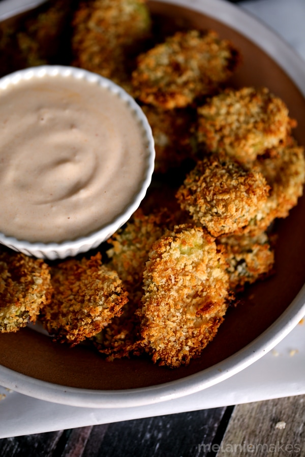 Weekly Family Meal Plan - Oven Baked Pickle Chips with Horseradish Chipotle Sauce