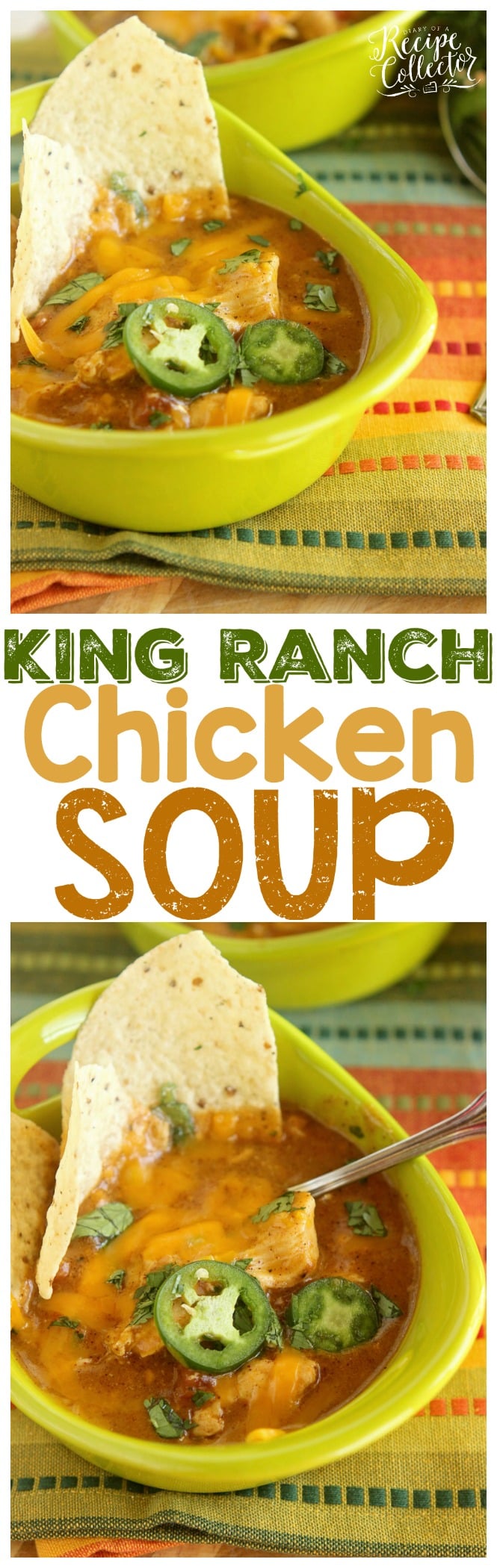 Slow Cooker King Ranch Chicken Soup - This delicious, creamy soup is filled with all those King Ranch Chicken Casserole flavors, and simmers away all day with the help of the crock pot! It's so easy and a huge hit!