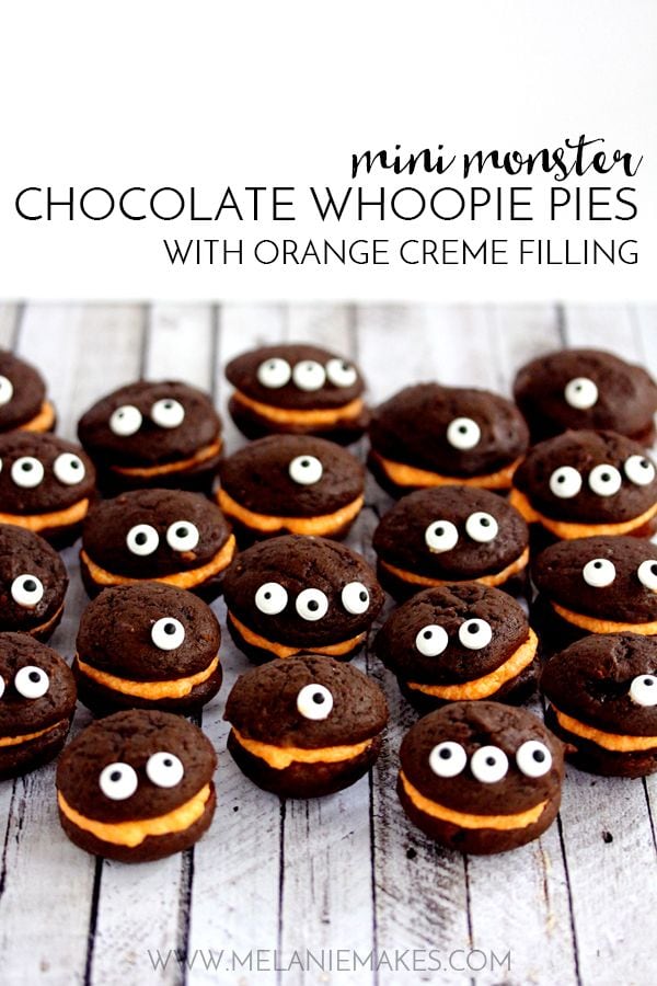 Mini Monster Chocolate Whoopie Pies with Orange Cream Filling