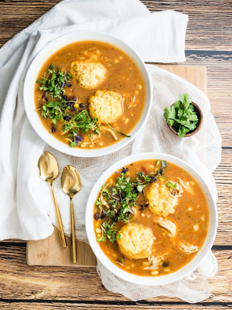 Weekly Family Meal Plan - Southwestern Chicken Soup with Cornmeal Dumplings