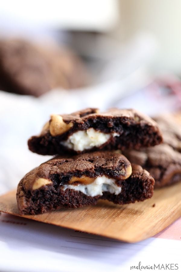 Cheesecake Stuffed Chocolate Peanut Butter Cookies