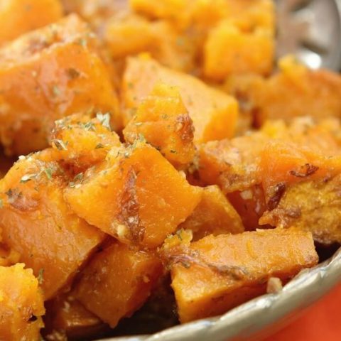 Parmesan Crock Pot Sweet Potatoes ~ Perfect Easy, Quick Weeknight Side Dish or Holiday Side Dish in Your Slow Cooker! Packed Full of Garlic and Parmesan Flavor!