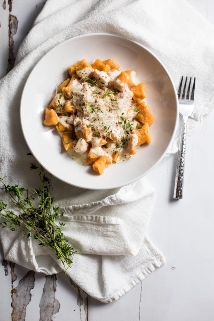 Homemade Sweet Potato Gnocchi in Brown Butter Cream Sauce