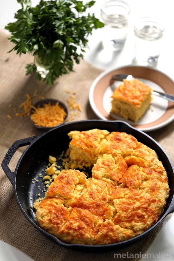 Cheddar and Cream Cheese Skillet Cornbread