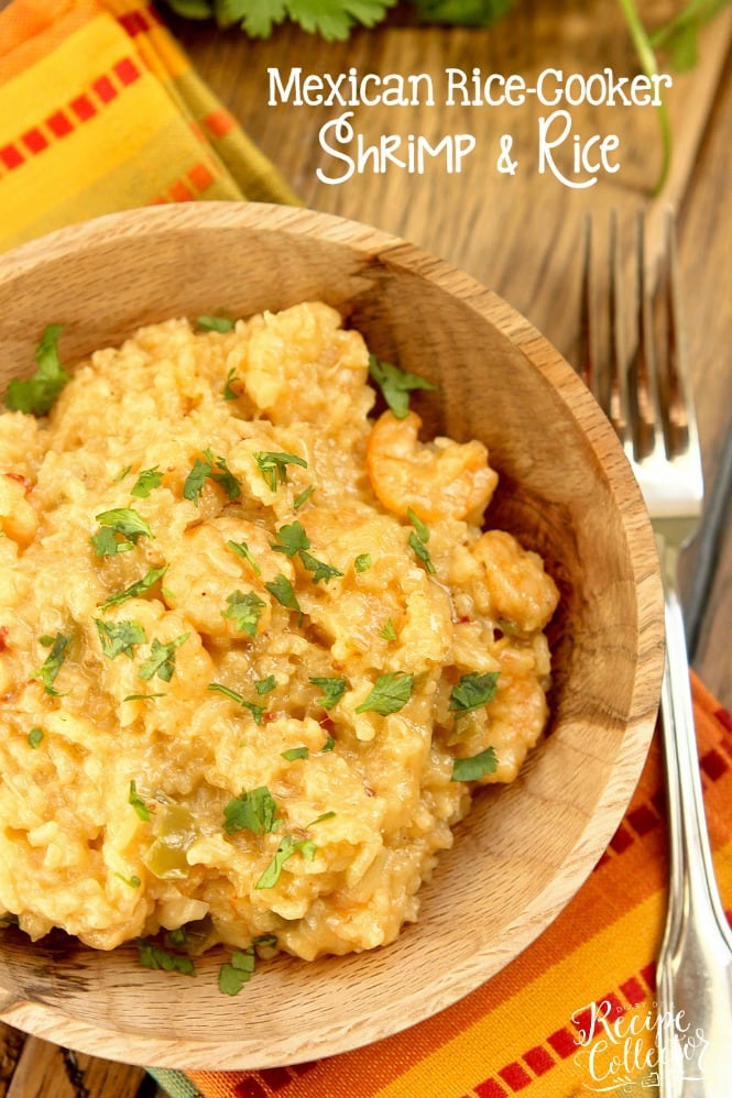 Mexican Rice-Cooker Shrimp and Rice - An easy, cheesy shrimp and rice packed with fabulous flavor! It's a perfect comforting weeknight meal!