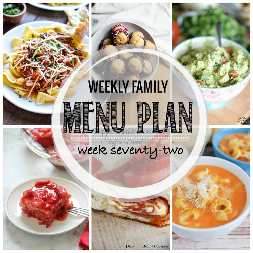 Weekly Family Meal Plan- Featuring several main dishes, a side dish, a soup, a breakfast, and two desserts!